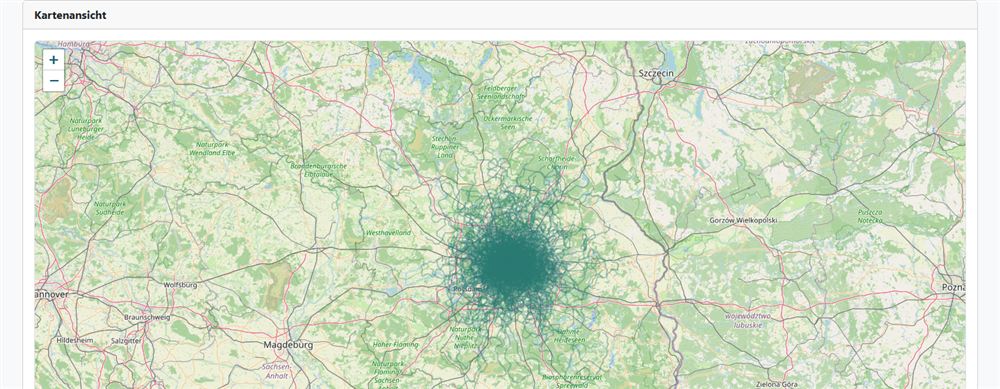 Heatmap mit allen gefahrenen Strecken auf einer Karte